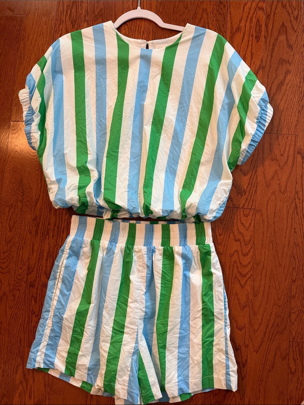 entro Green, Light Blue & White Striped Womens Shorts Set